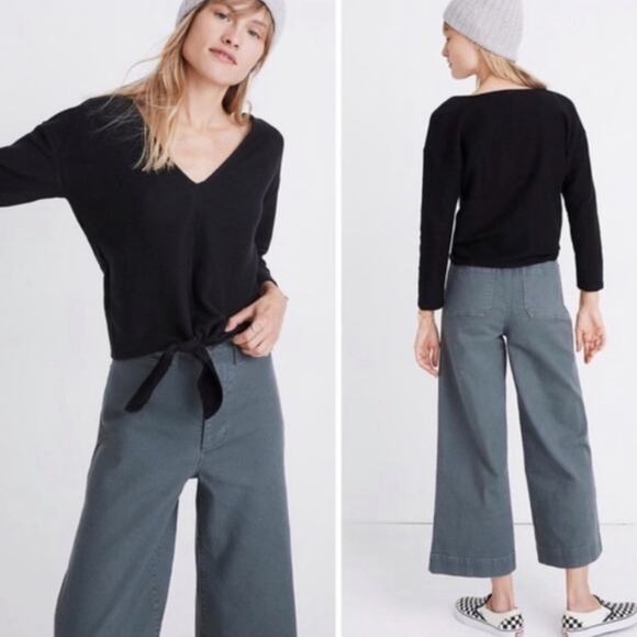 Madewell Texture & Thread Black Tie Front Cropped Top M - Picture 1 of 6